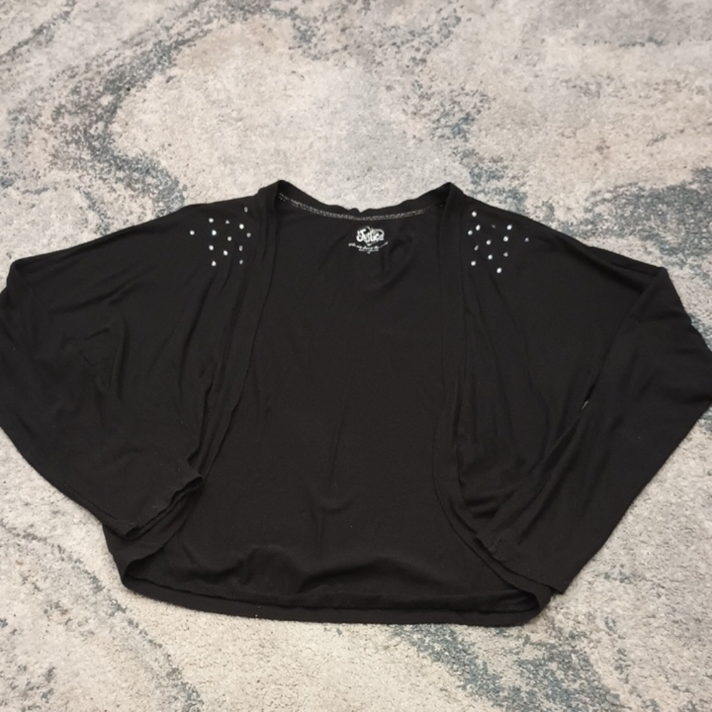 Justice Black Embellished Dolman Sleeve Crop Blouse
